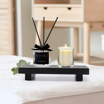 Regine Switzerland Small Bathroom Counter Organizer Tray - Decorative Wooden Pedestal Stand | Black Soap Holder
