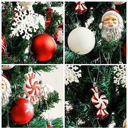 Red and White Christmas Tree Ornaments Set - 70 Pcs Holiday Decorations