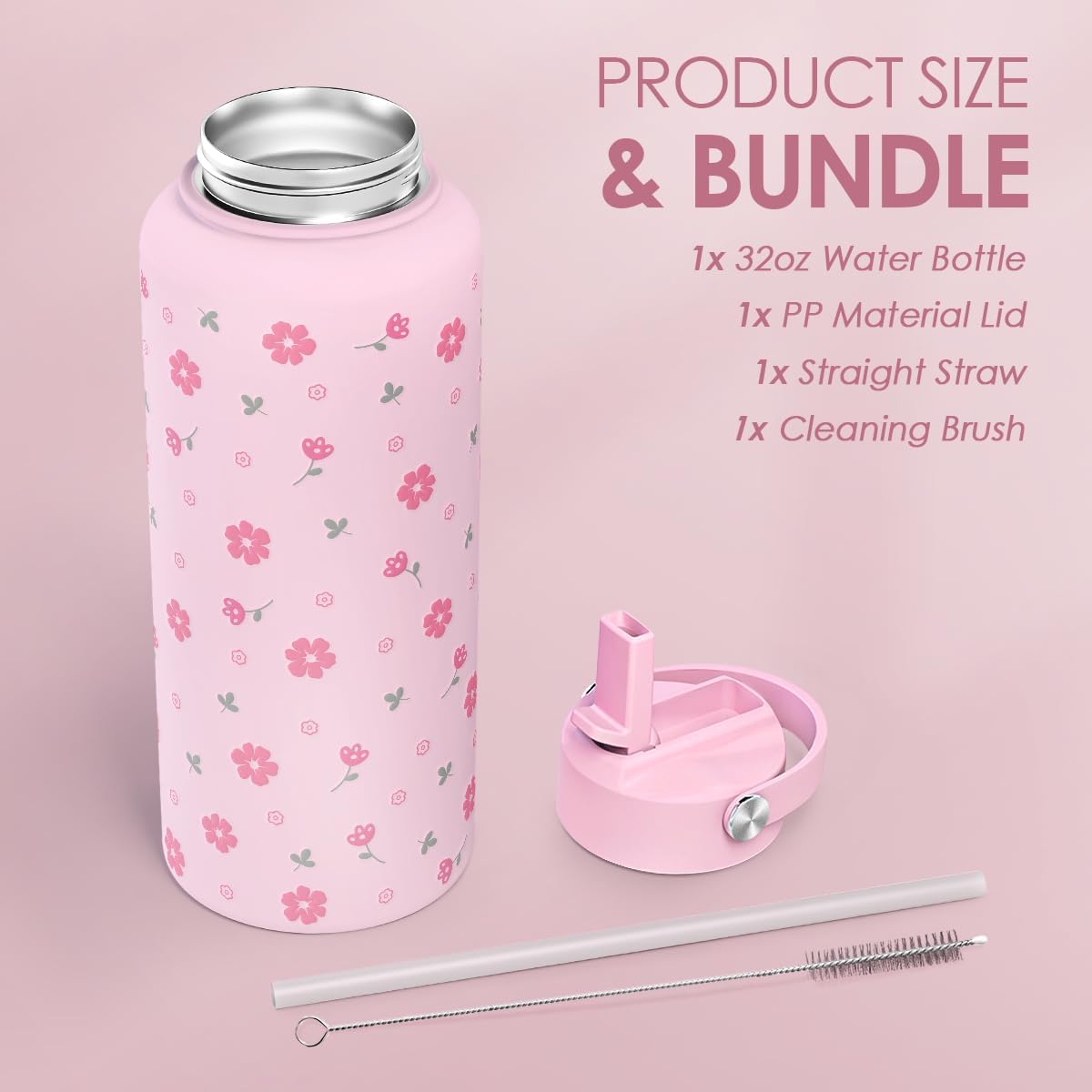 Skiennix 32oz Stainless Steel Floral Water Bottle - Insulated Design for Women & Girls | Perfect Gift Idea