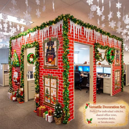 Red Brick Office Cubicle Christmas Decoration Set - 17 Pcs with Balloons & Wreath
