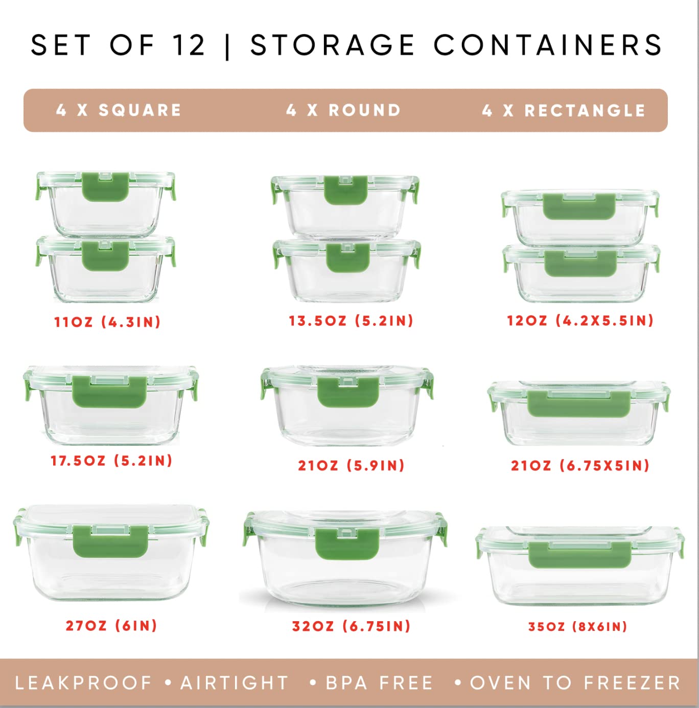 JoyJolt JoyFul 24pc Borosilicate Glass Storage Containers with Lids. 12 Airtight, Freezer Safe Food Storage Containers, Pantry Kitchen Storage Containers, Glass Meal Prep Container for Lunch