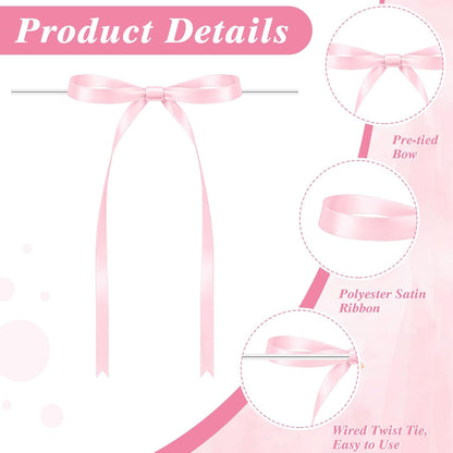 Skiennix Bow Cake Toppers - 18 PCS Pink Ribbon Bows with 1 Happy Birthday Topper | Perfect for Weddings & Showers