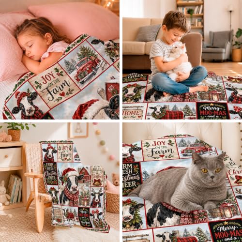 Christmas Cow Plush Fleece Throw Blanket - 50x60 Inches for Women Kids Girls