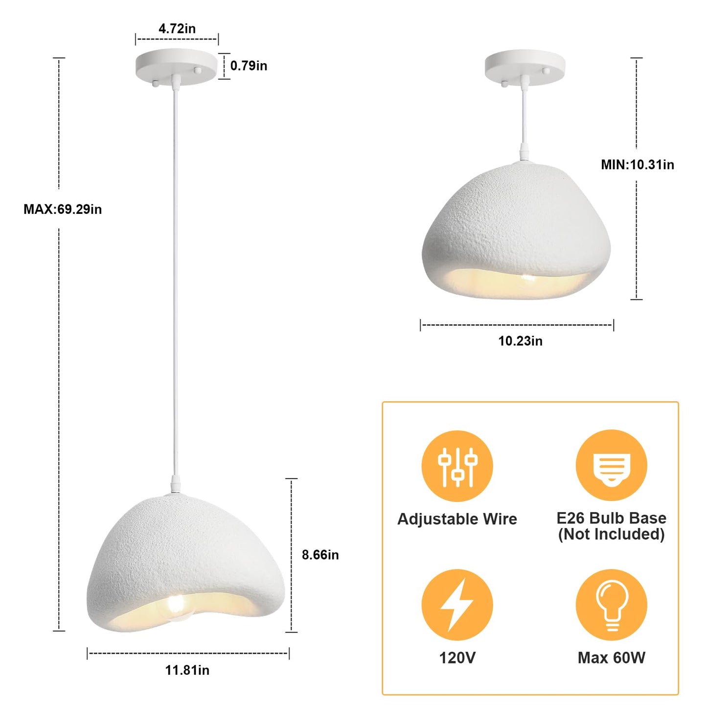 WILON 11.8'' Wabi Sabi Pendant Light, Modern Pendant Lights Kitchen Island Lighting, Dining Room Light Fixtures Over Table, Unique Pendant Light for Sink Bar Restaurant Bedroom Hallway Entryway