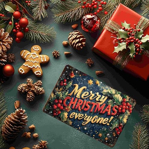 Christmas Sign - 12x8 Inch Metal Wall Decor for Home, Kitchen, Bar, Pub - Merry Christmas Everyone