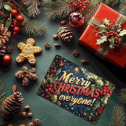 Christmas Sign - 12x8 Inch Metal Wall Decor for Home, Kitchen, Bar, Pub - Merry Christmas Everyone