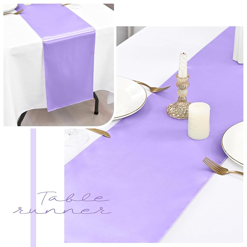 Lavender 20 Pack Satin Table Runner 12 x 72 Inches - Premium Polyester Wrinkle-Free Linens (Variation: Lavender+20 Pack 30 x 183 cm)