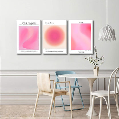 Trendy Aesthetic Canvas Wall Art - Set of 3 Pink Gradient Aura Angel Prints | Framed 12x16 Inch Room Decor