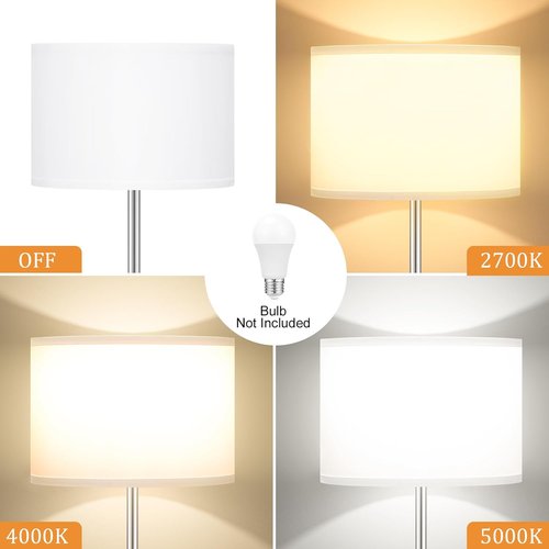 Ambimall 60'' Modern Floor Lamp - Stylish White Shade with Silver Pole for Living Room & Office