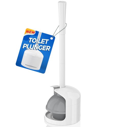 TRENTI Toilet Plunger with Holder, Plunger with Holder for 5.3-inch Toilet Drain, Plungers for Bathroom with Holder, Toilet Plunger Heavy Duty (1, White)