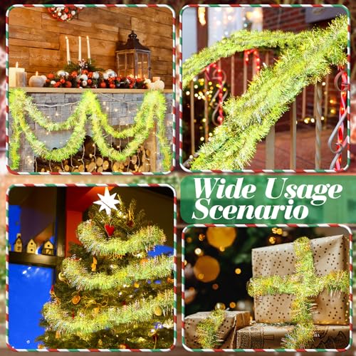 Moxweyeni Lime Green Metallic Tinsel Garland 25 ft Christmas Decor - Variation 1