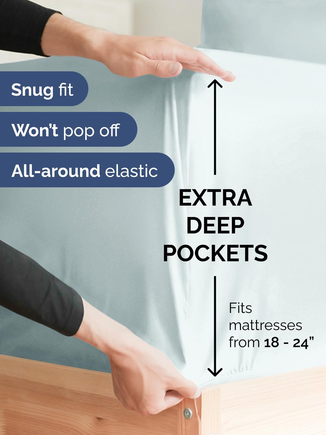 Skiennix Extra Deep Full Sheet Set - 6 Piece Breathable Cooling Bedding - Soft Wrinkle-Free Ice Blue