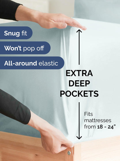 Skiennix Extra Deep Full Sheet Set - 6 Piece Breathable Cooling Bedding - Soft Wrinkle-Free Ice Blue