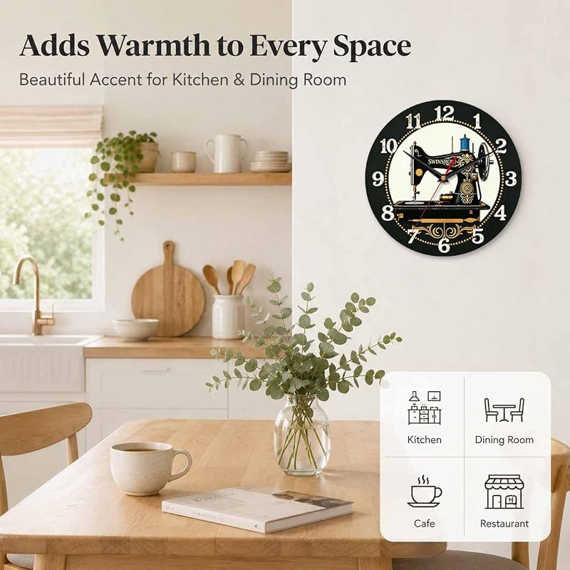 Sewing Machine Wall Clock 10 Inch – Silent Non-Ticking, Variation: Sewing Machine 1+10 Inch
