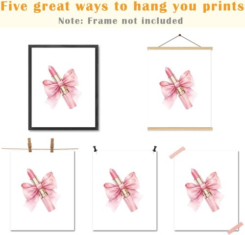 JINYO Coquette Pink Bow Wall Art Prints - Set of 4 Preppy Girly Decor for Girls' Room | 8x10 Unframed