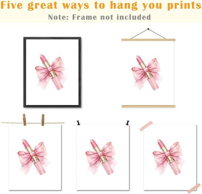 JINYO Coquette Pink Bow Wall Art Prints - Set of 4 Preppy Girly Decor for Girls' Room | 8x10 Unframed