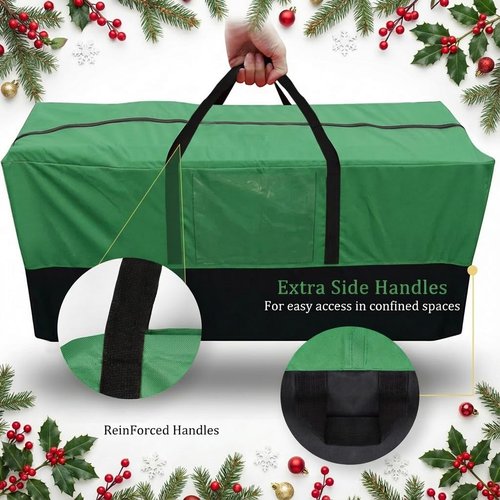Christmas Tree Storage Bag by [Brand Name] - Heavy Duty 600D Oxford Container for 10-12 Ft Trees | Durable Handles & Transparent Pocket