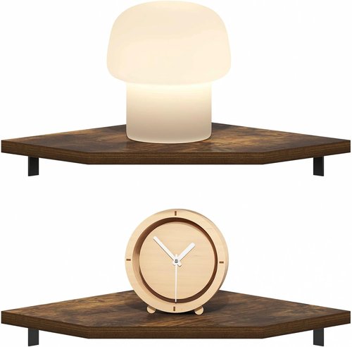 Furinno Rossi Hexagon Floating Shelves - Set of 2 Geometric Wall-Mounted Corner Shelves | Amber Pine