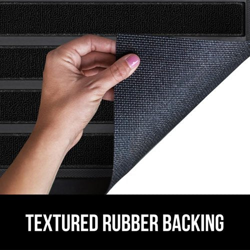 GORILLA GRIP 100% Waterproof All-Season WeatherMAX Doormat US Designed Natural Rubber, Stain and Fade Resistant, Low Profile Indoor Outdoor Door Mats, Easy Clean Patio Mat, 29x17, Black Stripe
