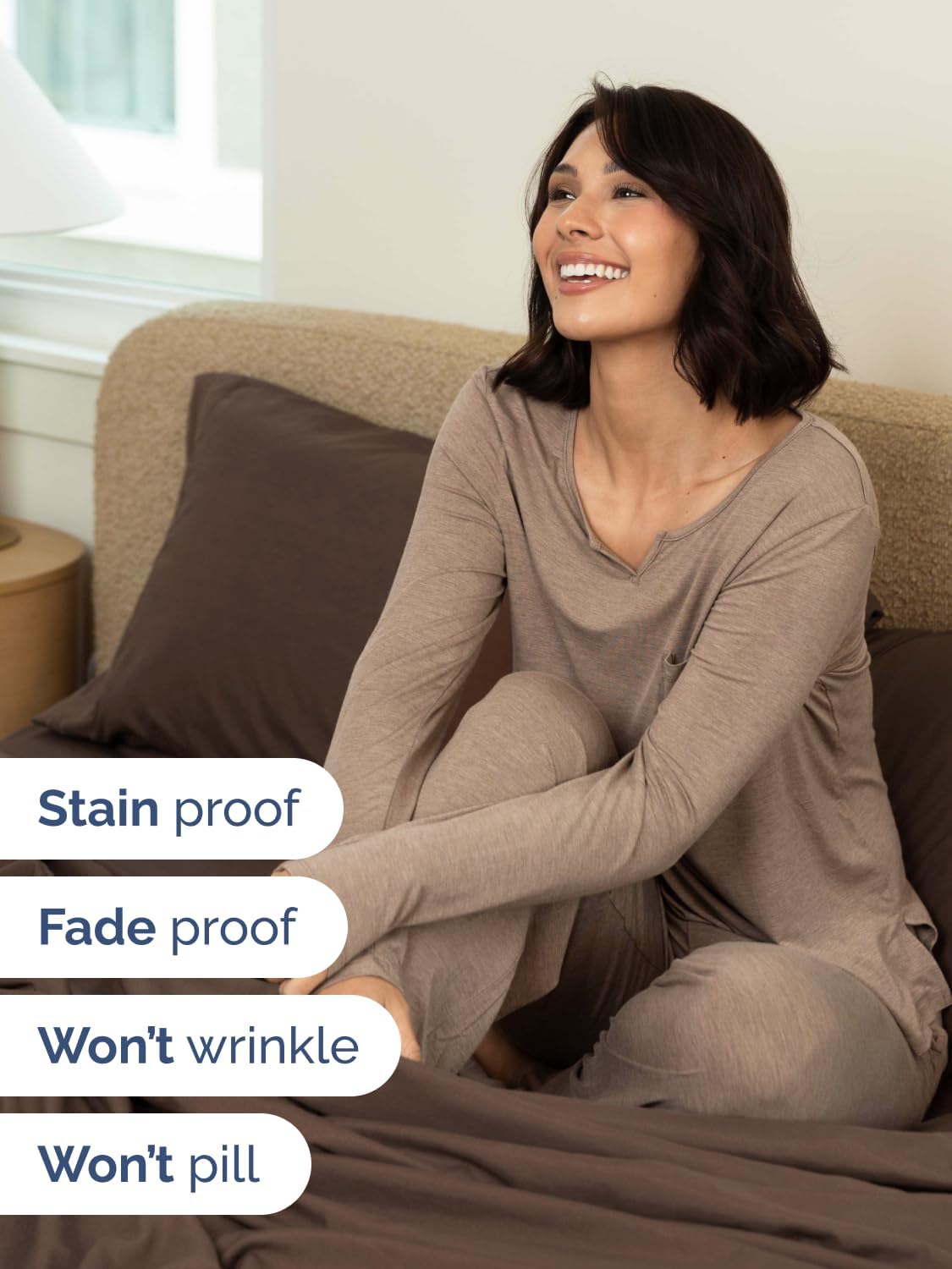 Skiennix Extra Deep Twin Sheet Set - 4-Piece Cooling Bedding - Soft, Wrinkle-Free Comfort - Brown