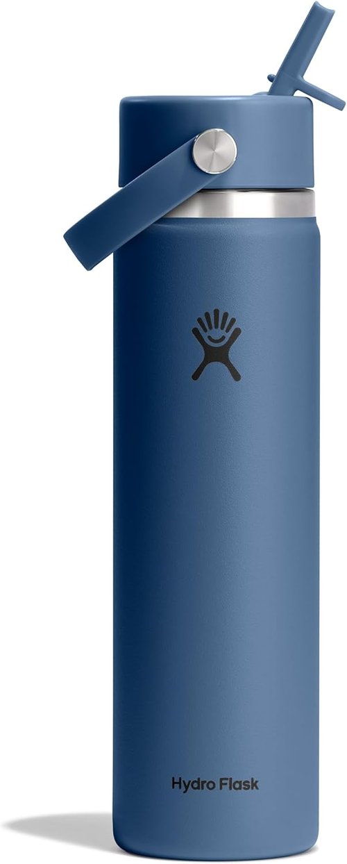 Hydro Flask Water Bottle - Insulated Stainless Steel - Leakproof Wide Straw Lid | 24 Oz Harbor Blue