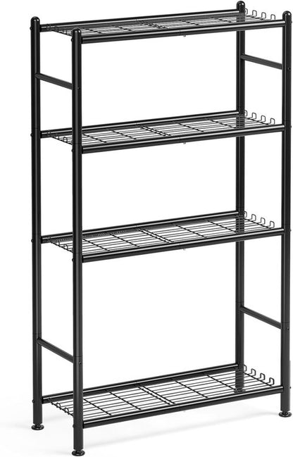 APEXCHASER Metal Shelving - 4-Tier Steel Wire Storage Organizer with Hooks | Adjustable Feet, Space-Saving Design (33''L x 12.6''W x 57''H)