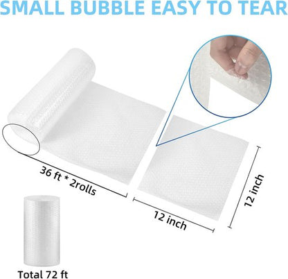 Bubble Wrap - 2 Pack 12 Inch x 72 Ft Air Cushioning Wrap Rolls for Protection & Moving Supplies
