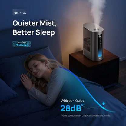 DREO 6L Humidifier - Smart Warm & Cool Mist for Large Rooms | 60-Hour Quiet Runtime, Humidity Sensor, Alexa Compatible