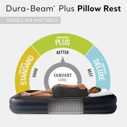 Intex Air Mattress - Dura-Beam Plus Pillow Rest with Built-In Electric Pump | Queen Size, 16.5in Height, 600lb Capacity