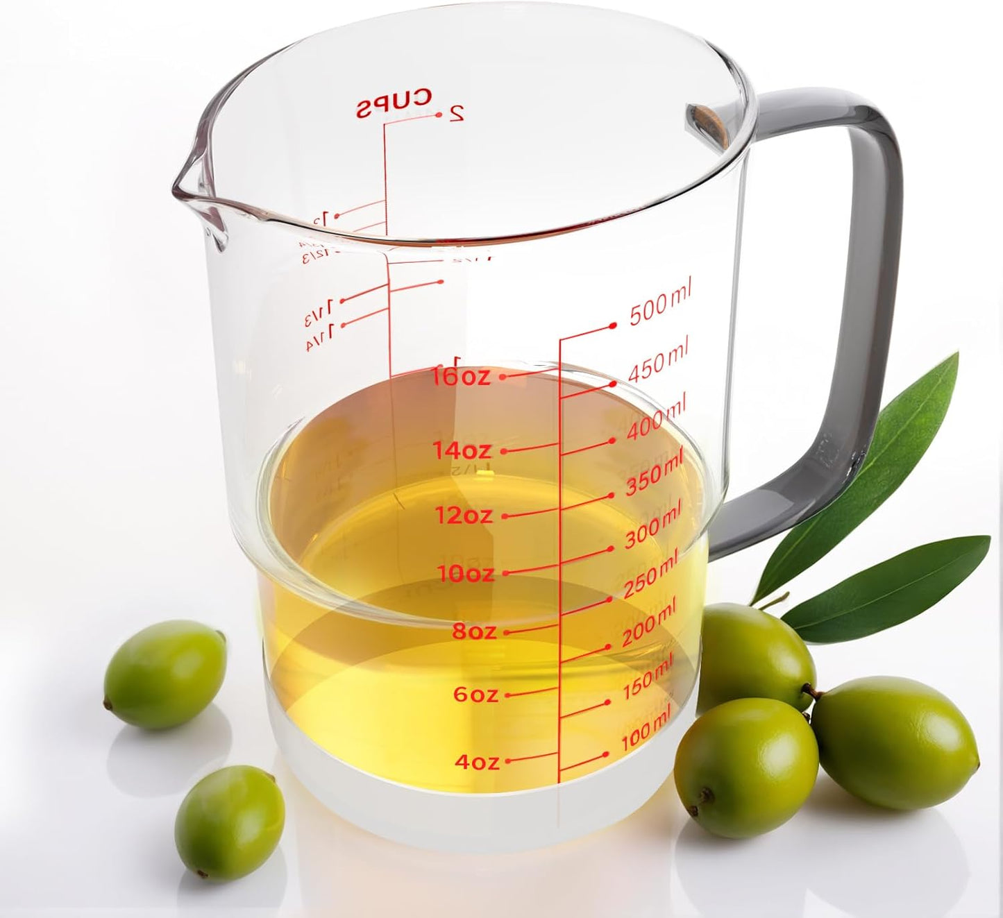 Newness 2-Cup Glass Measuring Cup - Upgraded Design with Cup/ML/Ounce Scale | Dishwasher & Microwave Safe