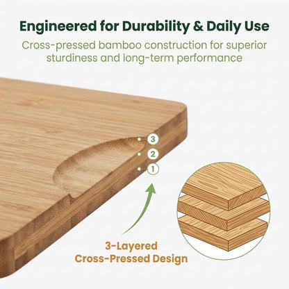 Skiennix 3-Piece Bamboo Cutting Board Set - Deep Juice Grooves & Easy-Grip Handles | Durable, Knife-Friendly Boards for Meat, Vegetables & Fruit