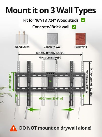 USX MOUNT Tilting TV Wall Mount for Most 37"-95" Flat Curved Screen Television, TV Bracket with Max VESA 600x400mm up to 132lbs, Low Profile Tilt Mount for 16", 24" Stud