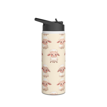 Insulated Water Bottle Thermos, 18oz, Cute Baby Lamb - Double Walled Stainless Steel, Keeps Drinks Hot or Cold