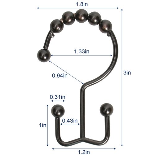 Gidse Shower Curtain Hooks,Sturdy Stainless Steel Double Sided Shower Hooks Rings for Bathroom Shower Curtain Rods Curtains Set of 12 Hooks - Bronze