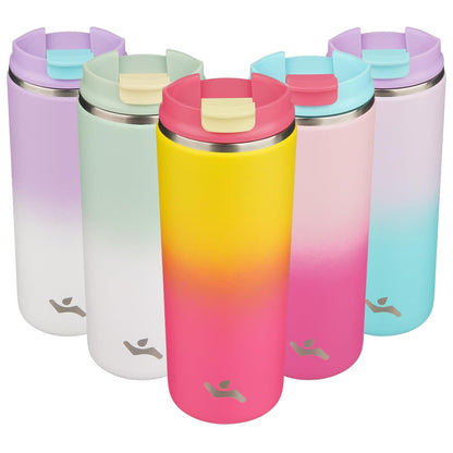 Skiennix 16 oz Insulated Travel Coffee Mug - Double Wall Stainless Steel Tumbler with Lid | Rainbow Design