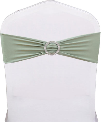 Skiennix Spandex Chair Sashes - 50 Pack Sage Green Elastic Covers for Wedding & Banquet Decor