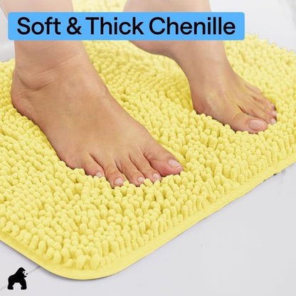 GORILLA GRIP Bath Rug Mat - Soft Absorbent Chenille | Quick Dry Microfiber, 36x24, Yellow