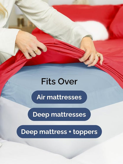 Extra Deep King Fitted Sheet - Hotel Luxury Single Fitted Sheet Only - Easily Fits 18 inch to 24 inch Mattress - Ultra Soft, Wrinkle Free with Extra Deep Pockets - Easy-Care, Breathable & Comfy - Red