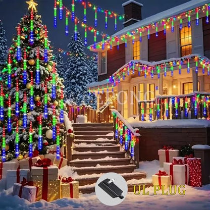 Meteor Shower String Lights 8 Tubes Multicolor 192 LEDs Cascading Rain Drop Christmas Xmas