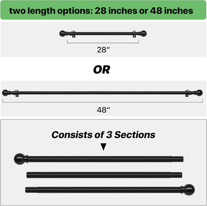 Skiennix Black Curtain Rod Set - Adjustable 28 to 48 Inch Metal Drapery Rod with Brackets | Matte Finish