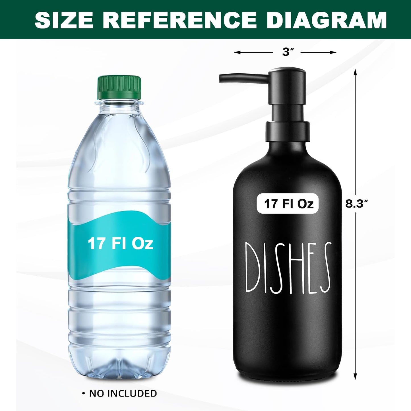 VIMERPA Hand and Dish Soap Dispenser Set, Matte Black Hands Dishes Soap Dispenser Set for Kitchen, 2 Pack Glass Soap Dispensers Set with Plastic Pump, 17 Fl Oz Refillable Liquid Soap Bottles