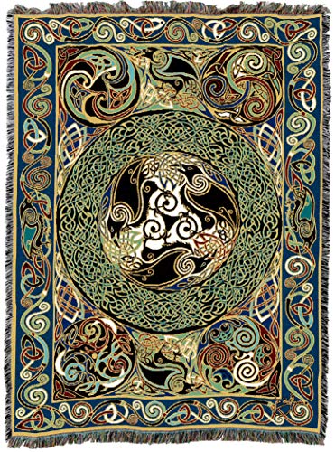 82x62 Inch Celtic Ravens Panel Blanket - Woven Cotton Throw from Pure Country Weavers