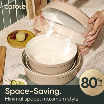CAROTE 18-Piece Ceramic Cookware Set - Titanium Nonstick, Detachable Handles, Dishwasher Safe, Induction Compatible