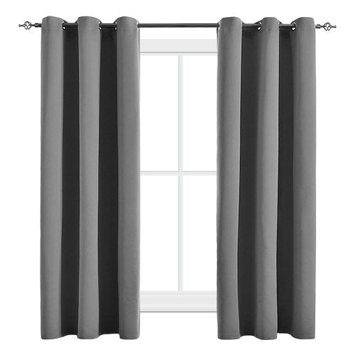 JSFLY Blackout Curtains for Bedroom Thermal Insulated Light Blocking Room Darkening Curtains Solid Grommet Window Drapes for Living Room, Set of 2 Curtain Panels 42 W x 63 L inch Long Dark Gray