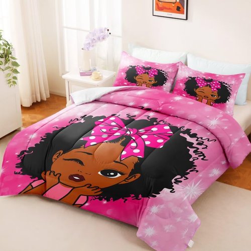 GRAT TIOC Black Girl Comforter Set Twin for Kids,Black Girl Magic Bedding Set,African American Inspirational Quotes Comforter,Little Princess Bed Bedroom Set