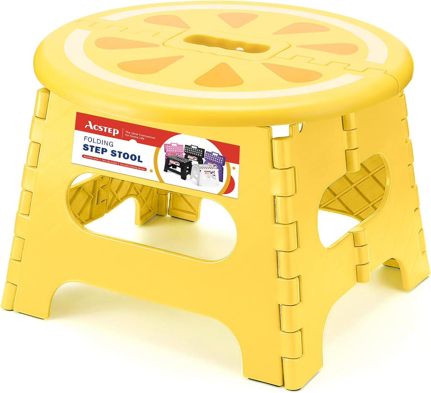 ACSTEP Folding Step Stool - Sturdy 9-Inch Collapsible Design | Supports Up to 265 lbs - Lemon Yellow