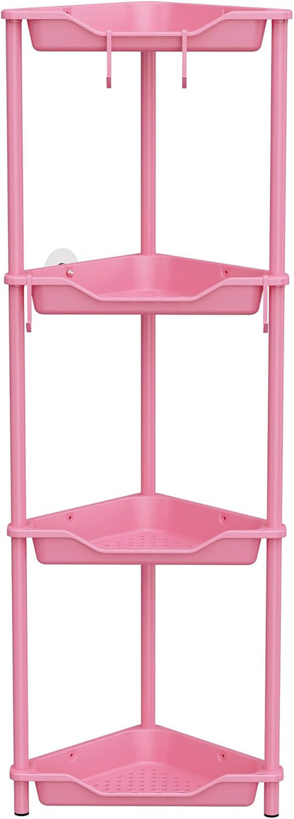 Orimade 4-Tier Rustproof Corner Shower Caddy Organizer - Durable Plastic & Metal, Pink, 10.8 x 10.8 x 44.6 Inches