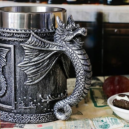 Large Dungeons & Dragons Coffee Mug - 21oz Stainless Steel Beer & Tea Cup with Dragon Design