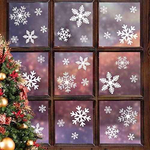 LUDILO 135Pcs Christmas Window Clings Snowflakes Window Decals Static Window Stickers for Christmas Decorations Windows D?cor Ornaments Xmas Party Supplies Thanksgiving Party D?cor