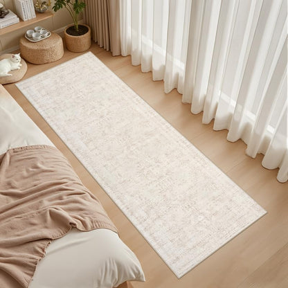 Beige Washable Runner Rug 2.6x8 Feet Hallway Carpet Non Slip Home Decor
